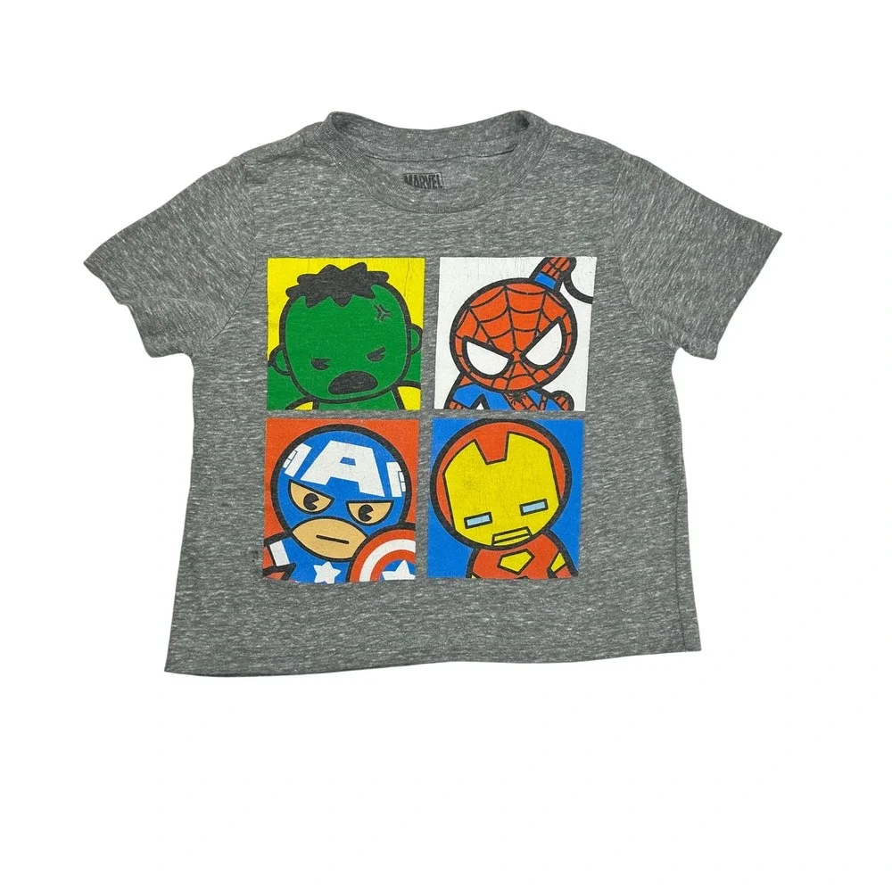 Marvel Avengers Kids Graphic T-Shirt Grey Hulk Spiderman Iron Man Captain‎ USA
